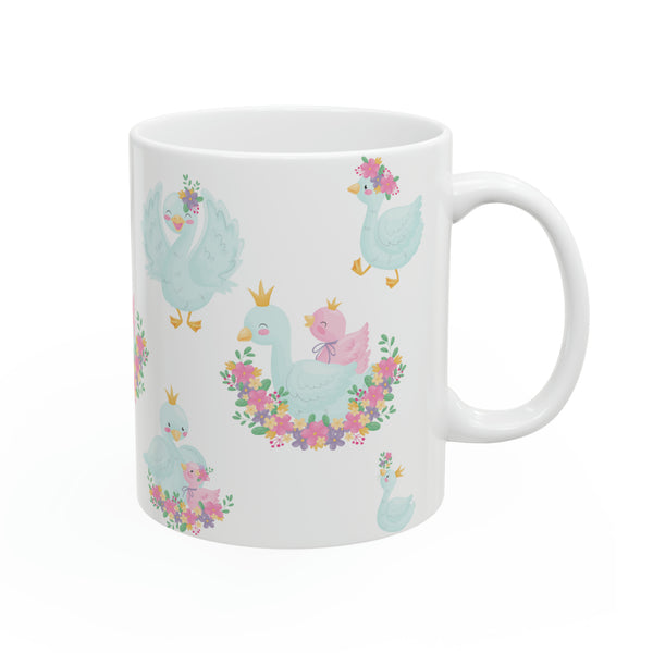 Swans Mom and baby white Ceramic Mug 11oz