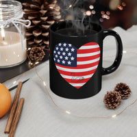 American flag in heart with a swan  Black Mug