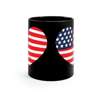 American flag in heart with a swan  Black Mug