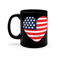 American flag in heart with a swan  Black Mug