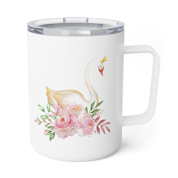 Swan and Flowers Insulated Coffee Mug, 10oz