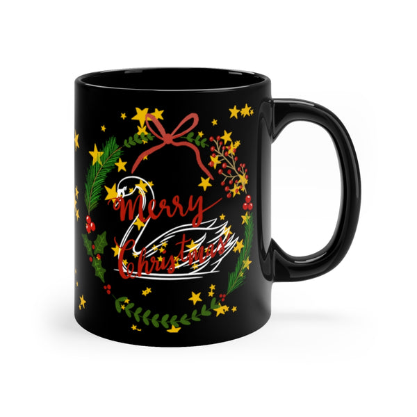 Christmas Swan Black Mug