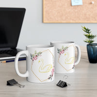 Golden Swan in Border of Flower White Mug