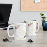 Golden Swan in Border of Flower White Mug